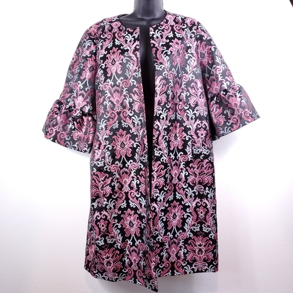 Kate Spade Black/Pink/Blue Finer Things Multi-color Tapestry Jacquard Coat - Picture 13 of 13